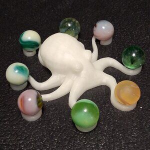 Uranium Glass Marbles Set with 3D Octopus Display 8pc 1/2" # 02